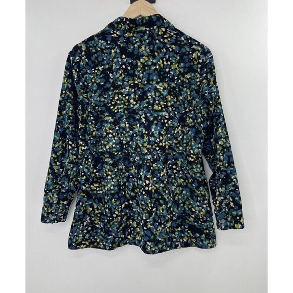 J.Jill Teal & Navy Floral Printed Corduroy Button-Up Long Sleeve Top Shirt Sz SP - Picture 2 of 11
